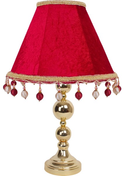Kırmızı Kadife Vintage Abajur Gold Metal Ayak AB07458