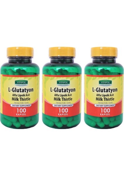 L-Glutatyon 500 mg 3 x 100 Kapsül Deve Dikeni Enginar Alfa Lipoik Asit L-Glutathione