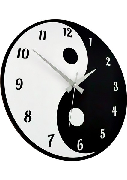 Dekoratif Siyah-Beyaz Ahşap Duvar Saati Yin Yang Denge Sembolü