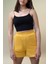 Kadın Hardal Sarısı Yüksek Bel Rahat Kalıp Günlük Mini Şort 2
