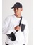 Erkek Beyaz Loose Fit Içi Polarlı 3 Iplik Bisiklet Yaka Baskılı Sweatshirt 4