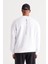 Erkek Beyaz Loose Fit Içi Polarlı 3 Iplik Bisiklet Yaka Baskılı Sweatshirt 5