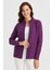 Kadın Dik Yaka Cebi ve Kolu Saç Örgü Yün Hırka A.mor 3