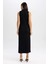 Bodycon Vücudu Saran Basic Düz Yarım Balıkçı Yaka Siyah Kolsuz Midi Elbise Y8841AZ23AU 5