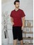 Sude 011 Erkek Kısa Kol Kapri Pijama Takımı Bordo - M 1
