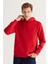 Erkek Kırmızı Standart Fit Normal Kesim Içi Polarlı 3 Iplik Kapüşonlu Pamuklu Sweatshirt 1