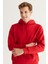 Erkek Kırmızı Standart Fit Normal Kesim Içi Polarlı 3 Iplik Kapüşonlu Pamuklu Sweatshirt 2