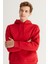 Erkek Kırmızı Standart Fit Normal Kesim Içi Polarlı 3 Iplik Kapüşonlu Pamuklu Sweatshirt 4
