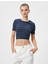 Crop Tişört Slim Fit Kısa Kollu Bisiklet Yaka Pamuklu 3
