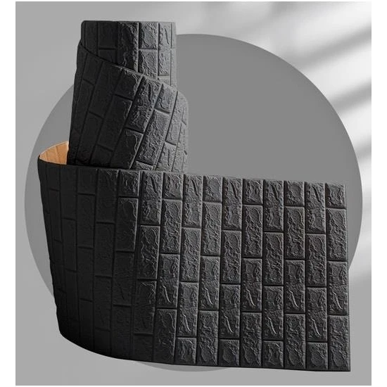 Renkli Duvarlar 70X500(3,5 M2) Kendinden Yapışkanlı Duvar Kağıdı Esnek Köpük Paneli 3D Boyutlu Tuğla Desen Siyah