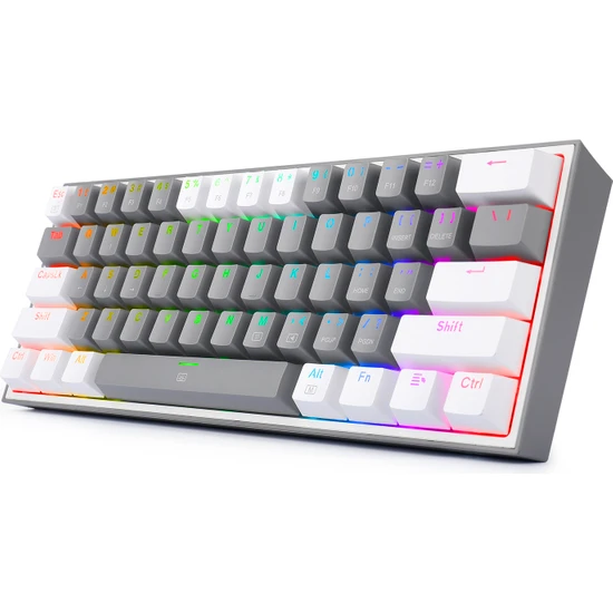 Redragon K617-RGB Gw Fızz %60 Kablolu Mekanik Klavye,Türkçe, Red Switch, Gri/beyaz