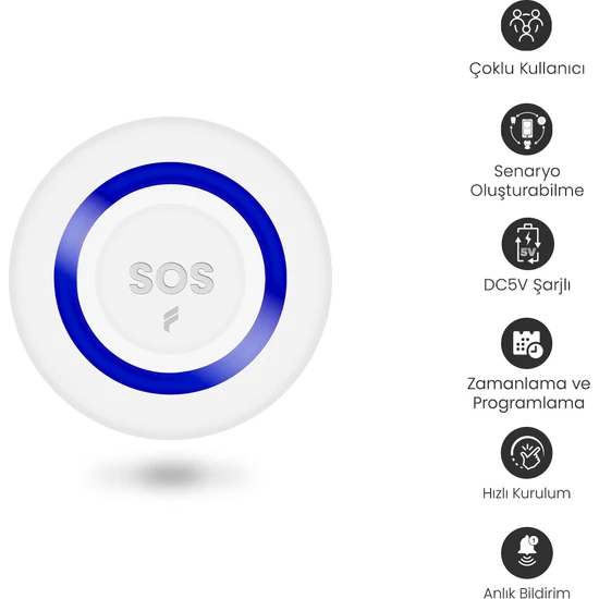Fonri Akıllı Kablosuz SOS Panik Butonu, 2 Yıl Garantili, Google Asistan ve Tuya Destekli, Wifi, Çoklu bildirim