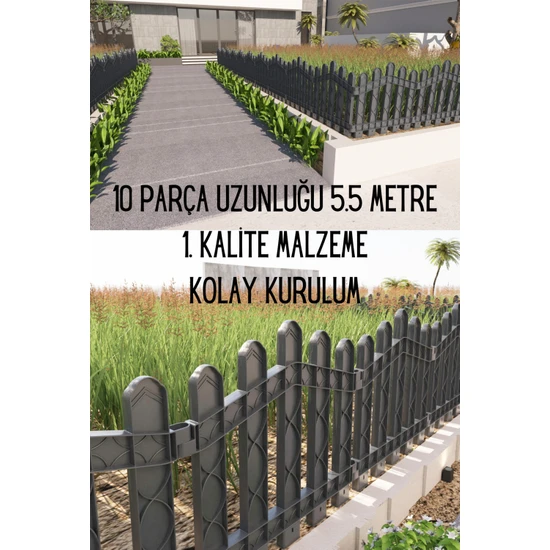 Zidi Plastik Dekoratif Plastik Bahçe Çiti - Peyzaj Çiti 10'lu ( Renk Seçenekli )
