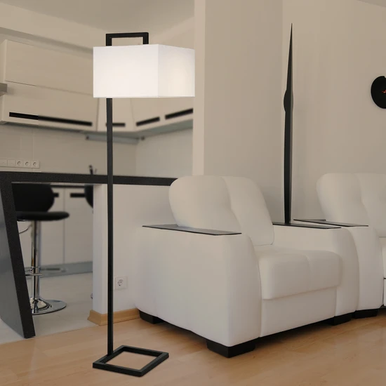 Apliqa Ecmel Beyaz Şapkalı Siyah Dekoratif Modern Tasarım Ayaklı Oturma Odası-Salon Lambader