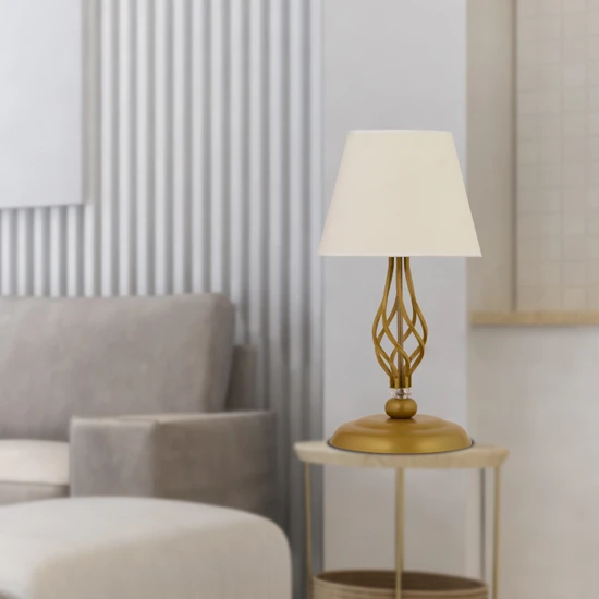 Apliqa Lupin Beyaz Şapkalı Gold Masa Lambası Modern Tasarım Salon-Yatak Odası Abajur