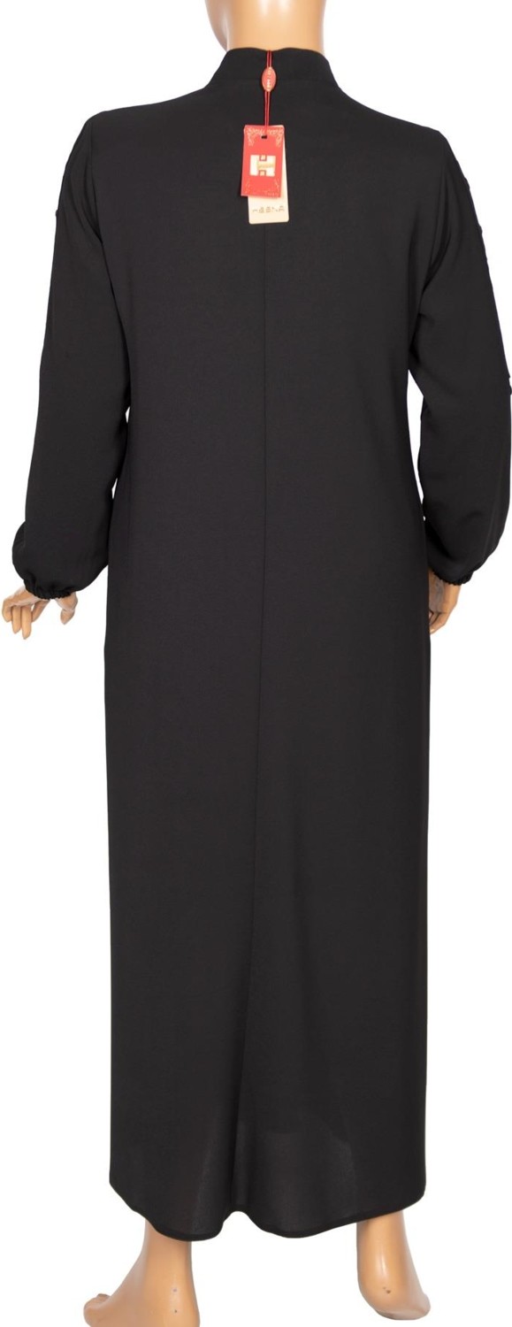 Hesna Kadın Selvi Dokuma Krep Kuş Gözü Aksesuarlı Siyah Ferace görsel 4