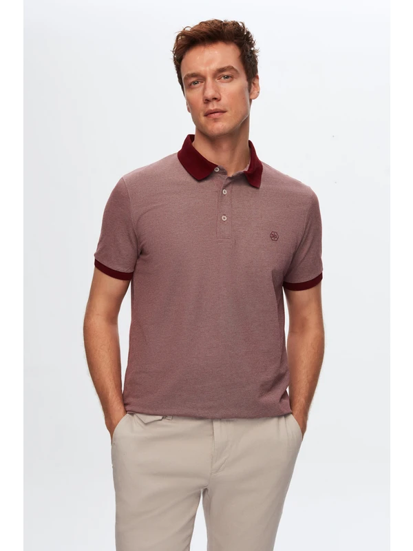 D'S Damat Regular Fit Bordo Polo Yaka Nakışlı Pamuk Karışımlı T-Shirt 8HC14ORT52000