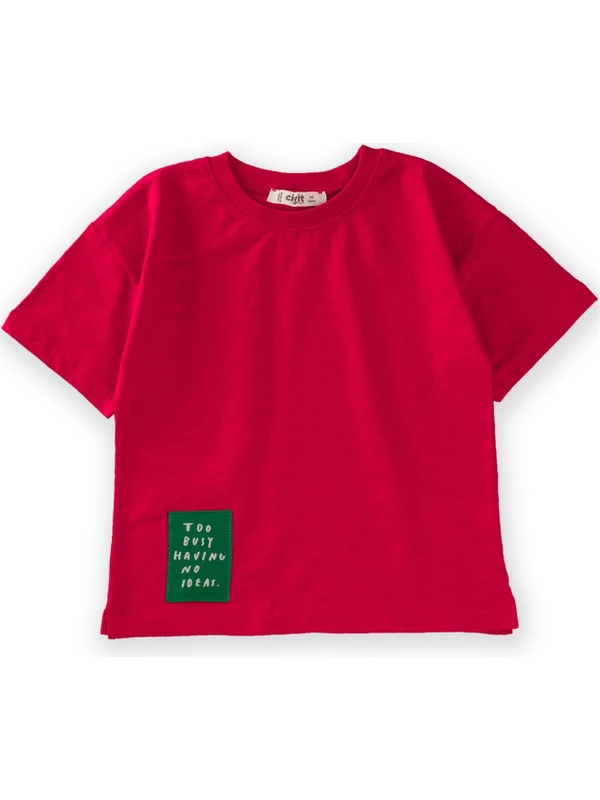 Cigit Yırtmaç Detaylı Etiketli T-Shirt 2-10 Yaş Kırmızı