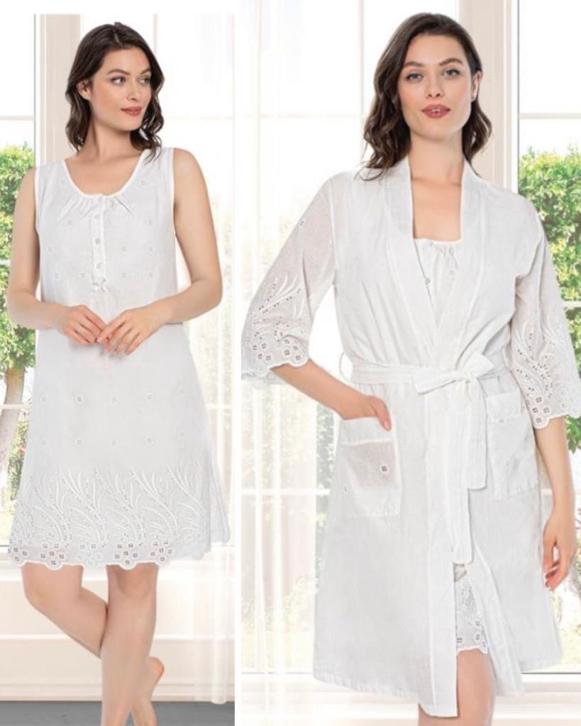 Birol Gaye Birolgaye 12065 Fistolu Lohusa Pamuklu Gecelik Sabahlık Takım görsel 5