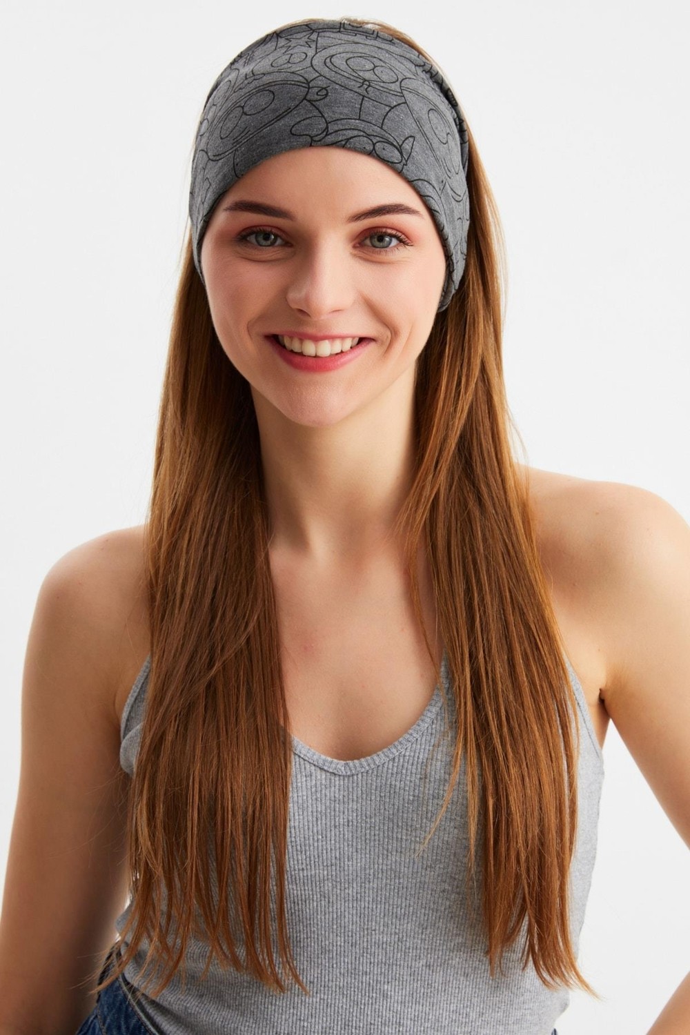 Butikgiz Füme Kadın Çift Taraflı Kullanım Alternatifli, Pamuklu Penye, Kaymaz, Hafif, Spor Saç Bandı Bandana