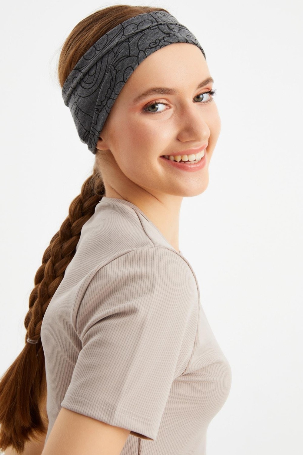 Butikgiz Füme Kadın Çift Taraflı Kullanım Alternatifli, Pamuklu Penye, Kaymaz, Hafif, Spor Saç Bandı Bandana görsel 5