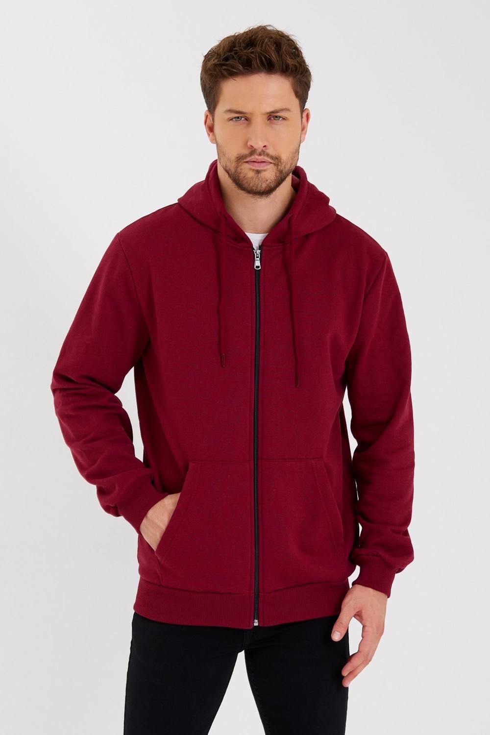 Mmetalic Metalıc Siyah Kanguru Cepli Kapüşonlu Fermuarlı Içi Pamuklu Erkek Sweatshirt görsel 7