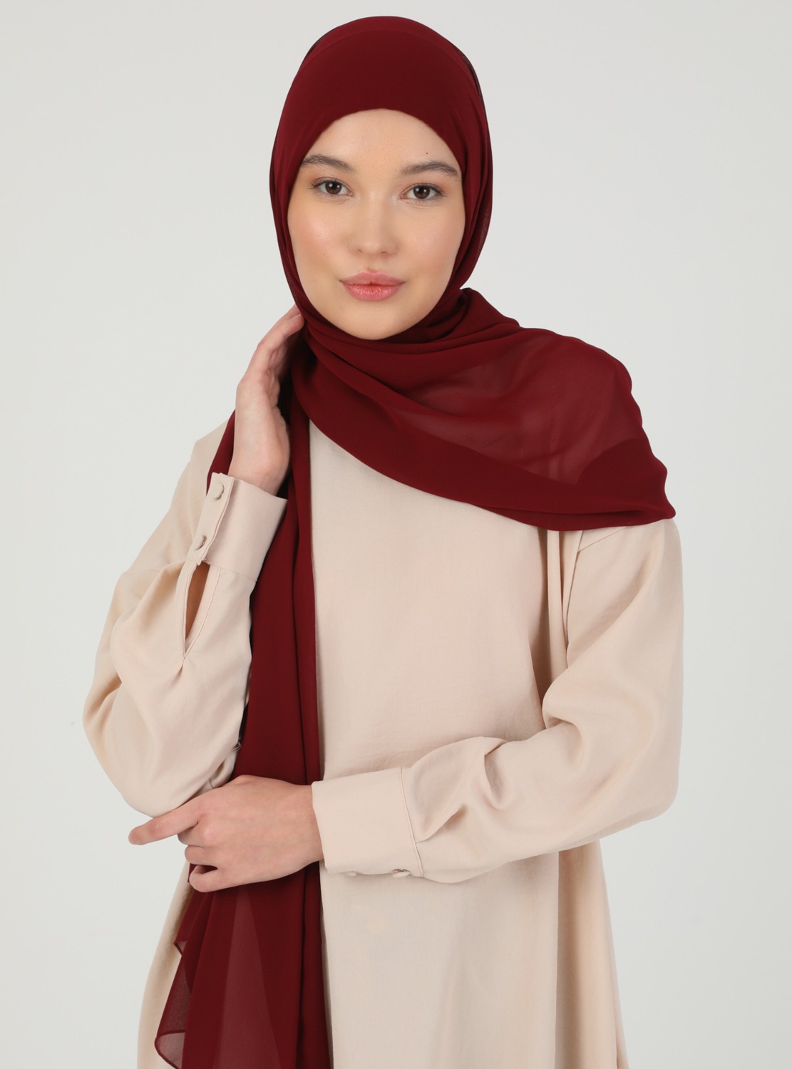 Ecardin Bone Ecardin Hijablı Şifon Şal - Bordo - Ecardin