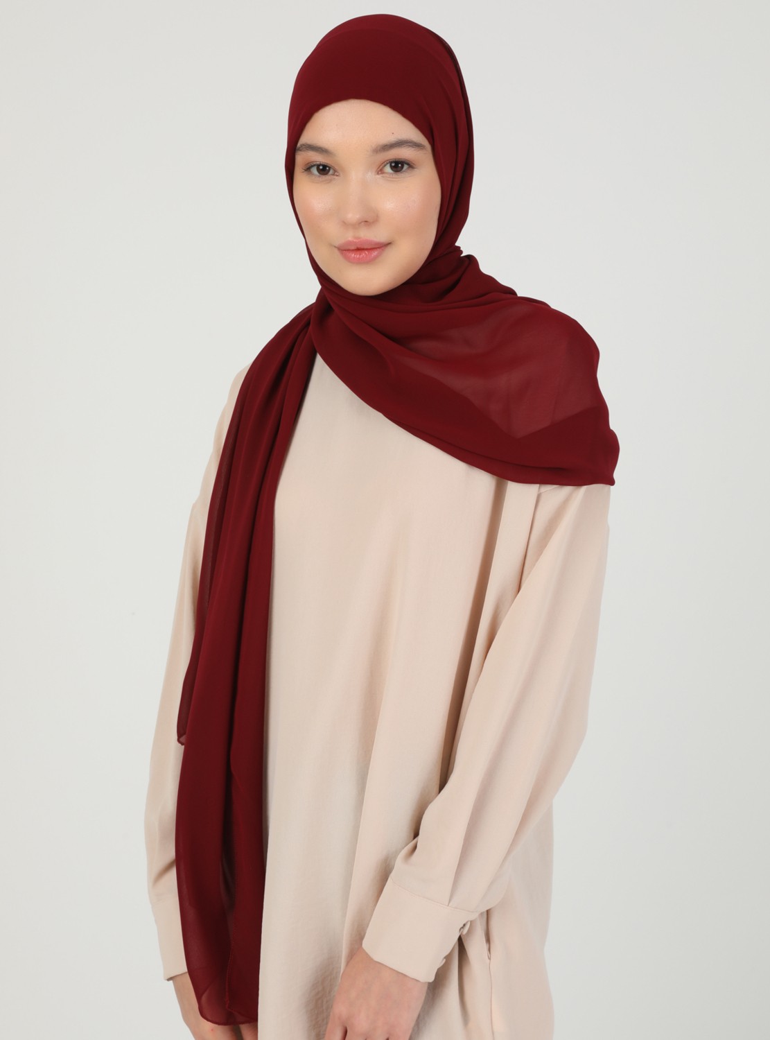 Ecardin Bone Ecardin Hijablı Şifon Şal - Bordo - Ecardin görsel 2