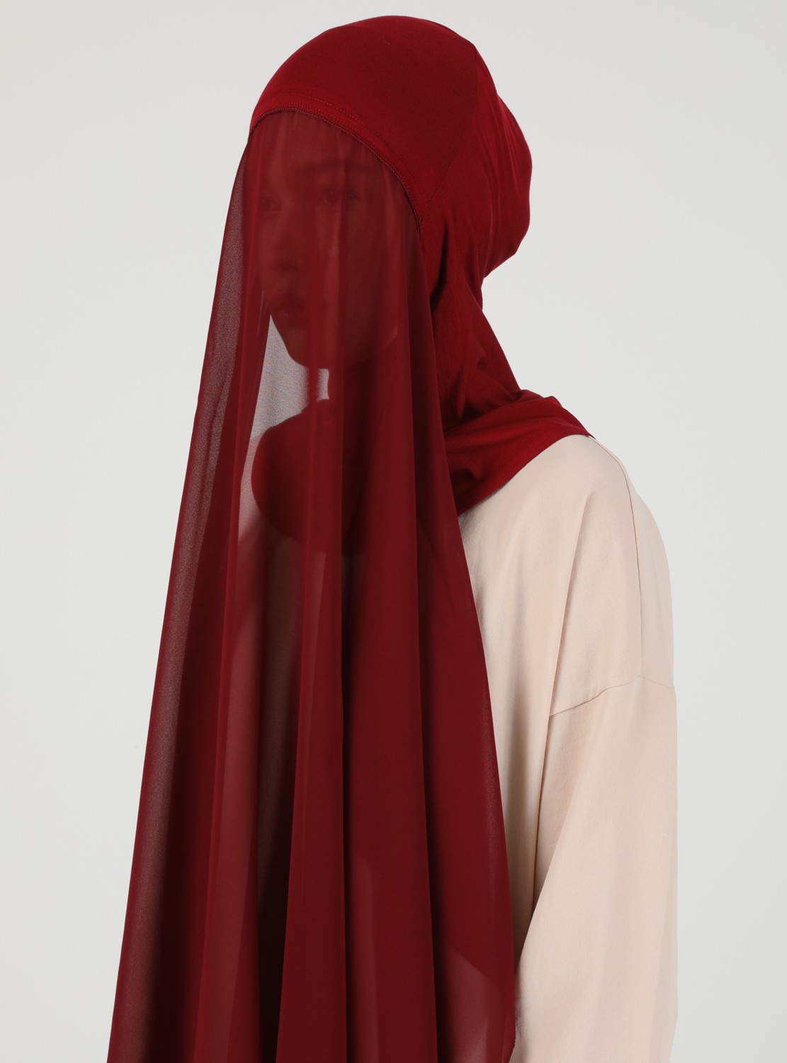 Ecardin Bone Ecardin Hijablı Şifon Şal - Bordo - Ecardin görsel 4
