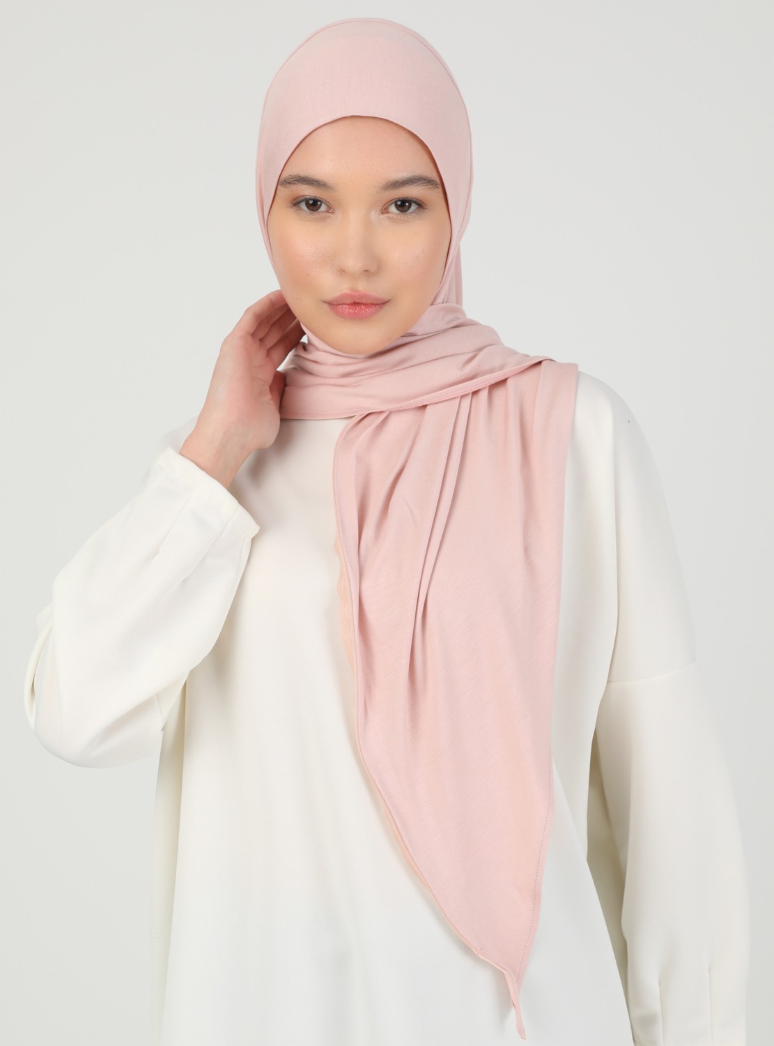 Ecardin Bone Ecardin Fermuarlı Viskon Hijab - Pudra - Ecardin
