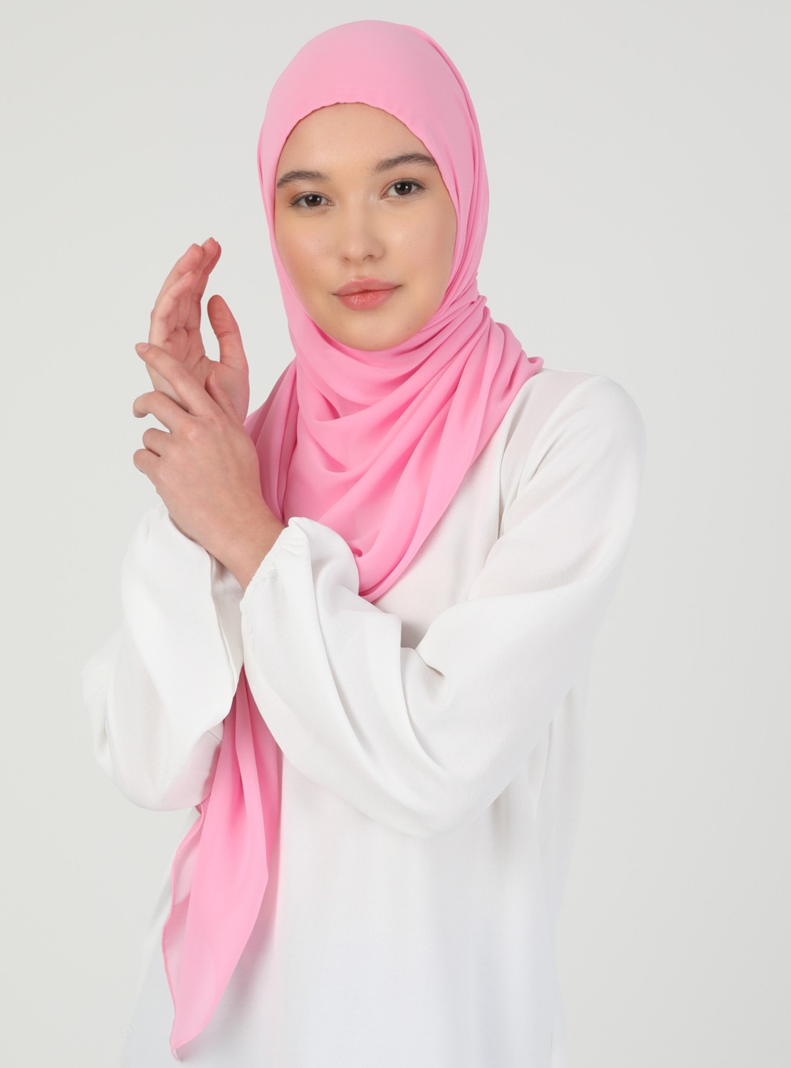 Ecardin Bone Ecardin Hijablı Şifon Şal - Pembe - Ecardin