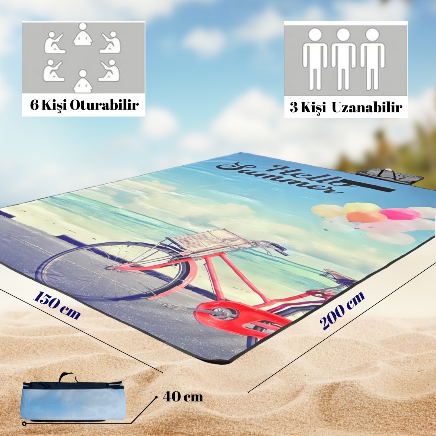 Okavango Plaj Çantası,Plaj Havlusu, Plaj Battaniyesi, Kamp Malzemeleri, Piknik Örtüsü, Plaj Seti, Yer ve Plaj Minderi 150CM-200CM görsel 4