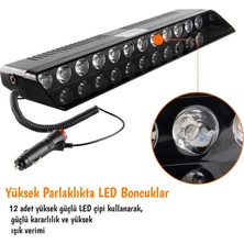 Carub Araç Içi Çakar Cama Vantuzlu Çakmaklık Girişli 12 Ledli Kırmızı Mavi Çakar Lamba