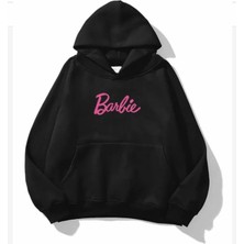 Amor Face Büyük Beden Özel Tasarım Kapüşonlu Barbıe Baskılı %100 Pamuk Oversize Kadın Sweatshırt