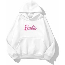 Amor Face Büyük Beden Özel Tasarım Kapüşonlu Barbie Baskılı 3iplik Tam Kışlık %100 Pamuk Kadın Sweatshırt