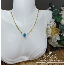 Yaze Jewelry Küp Nazar Boncuklu Kalın Geçme Zincirli Kolye