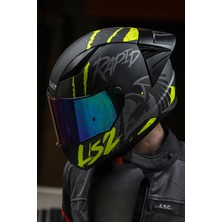 LS2 Rapıd Race Raven Mat Siyah-Gri-Neon Sarı Kask C2