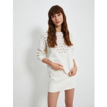 Koton Bisiklet Yaka Sweatshirt File Detaylı Uzun Kollu Ribanalı