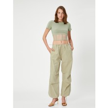Koton Crop Tişört Korse ve Tül Detaylı