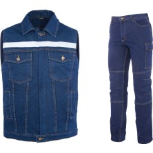 Myform Kot Iş Takımı Likralı Kot Pantolon ve Reflektörlü Iş Yeleği Myform Marka 9128-2150