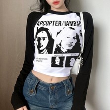 Köstebek Beyaz I Am Bad Raglan Uzun Kollu Crop