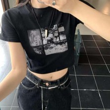 Köstebek Harajuku Fashion Horror Collage Siyah Yarım T-Shirt