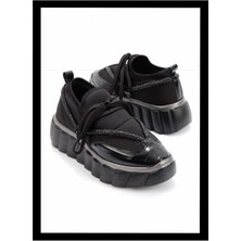 Bambi Siyah Siyah Streç  Kadın Sneaker K01234050317