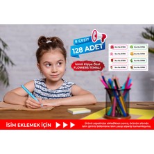 Hafsa Ticaret 128 Adet Kalem Etiketi Flowers Temalı İsimli Kişiye Özel Okul Etiketi