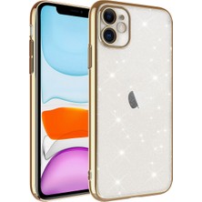 Case 4U Apple iPhone 11 Kılıf Kamera Korumalı Renkli Çerçeveli Simli Garage Kapak Altın