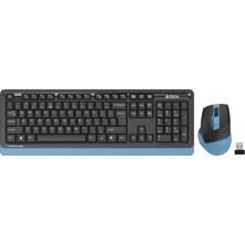 A4 TECH FG1035 Q Türkçe Multimedya Klavye + 2000DPI Optik Mouse 2.4Ghz Kablosuz Masaüstü Set-Siyah/Mavi