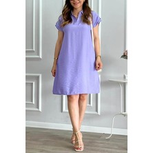 Mia Butik Kadın Lila Omuzları Drapeli Elbise