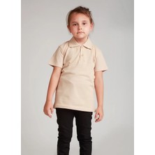 Nacar Çarşı Unisex Cocuk Polo Yaka Kısa Kol Krem Okul T-Shirt