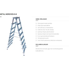 Saraylı Özel Alaşımlı Metal Çift Çıkışlı Çift Taraflı Seyyar Merdiven 8+8 Basamaklı