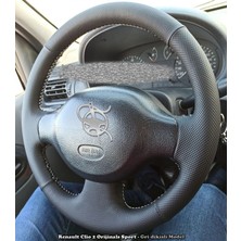 İmza Renault Clio 2 Araca Özel Deri Direksiyon Kılıfı ( Noktalı Düz Gri Dikişli)